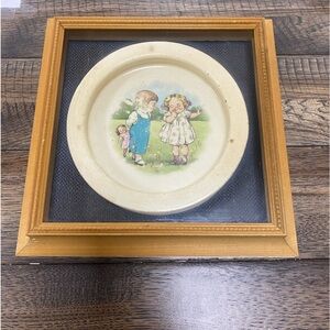 Antique Buffalo Pottery Campbell’s Soup Kids BABY Food Dish BOWL Wood Frame USA
